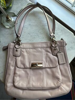 Coach Kristin Pale Pink Leather Expandable Shoulder Bag with Silver Hardware
